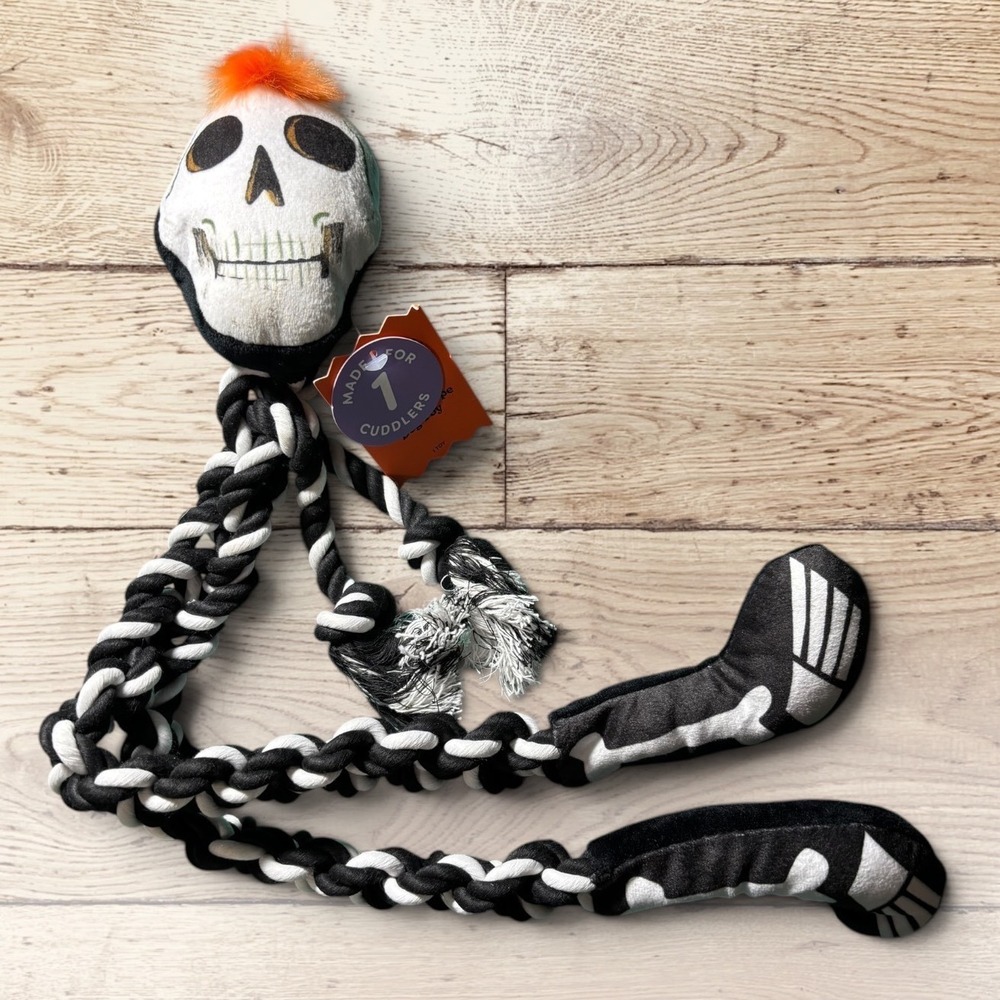 Boots & Barkley Skeleton Rope Dog Toy Halloween Plush Tug Cuddler Black NEW
